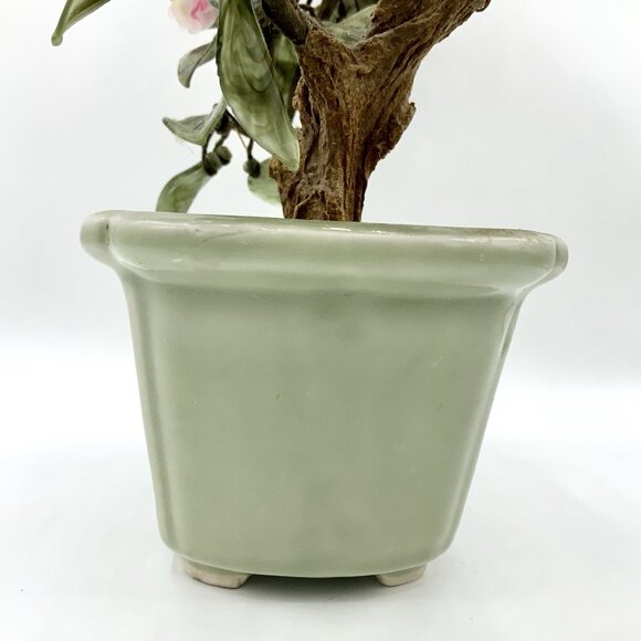 Pink Cherry Blossom Jade? Glass Bonsai Tree Vintage In Pot 15” Wide x 14" Tall - Picture 12 of 16
